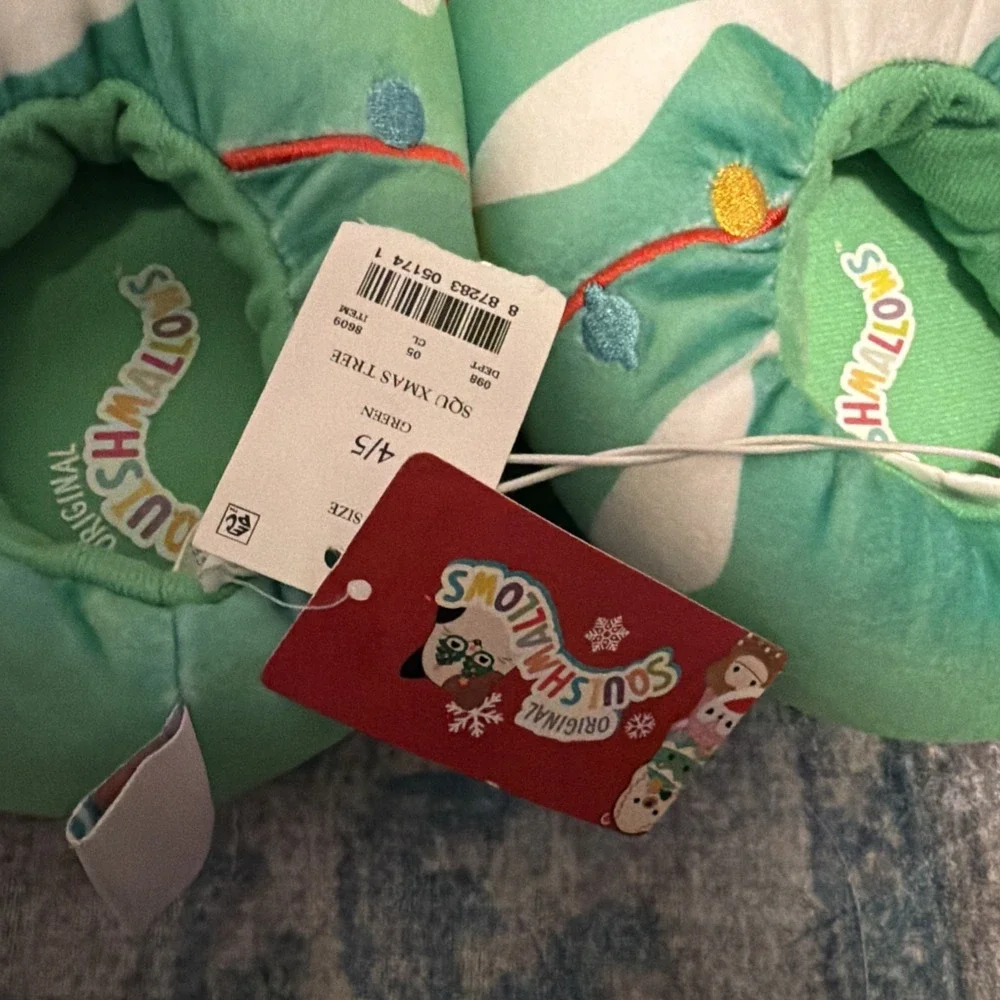 Squishmallows Shoes Kids Size 4/5 Green Christmas Tree Plush Cozy House Slippers